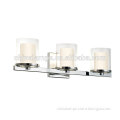 3-Light Wall Bracket with White Linen Finished Glass and Clear Edge Accent Strip, Brushed Nickel